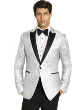 Load image into Gallery viewer, White Paisley Tuxedo Jacket