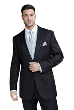 Load image into Gallery viewer, Man wearing a black tuxedo with a white shirt and tie on a white background