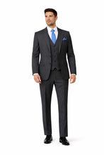 Load image into Gallery viewer, Man wearing a gray suit with a blue tie on a white background