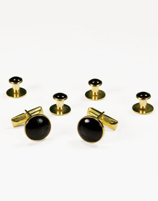 Black on Gold Metal Studs and Cufflinks Set - Tuxedo Club