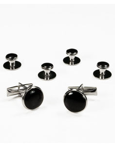 Black on Silver Metal Studs and Cufflinks Set - Tuxedo Club