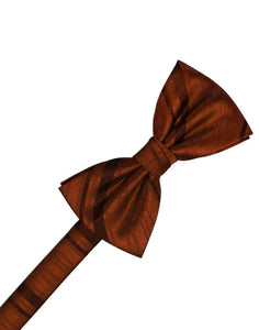 Cognac Striped Satin Bowtie - Tuxedo Club