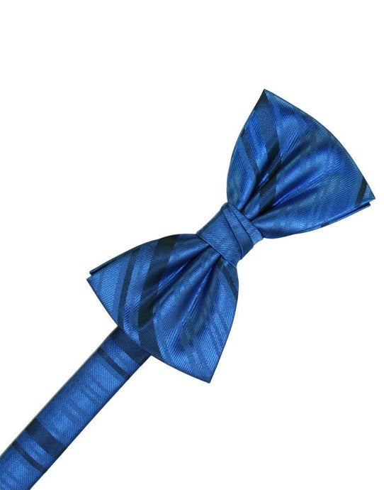 Royal Blue Striped Satin Bowtie - Tuxedo Club