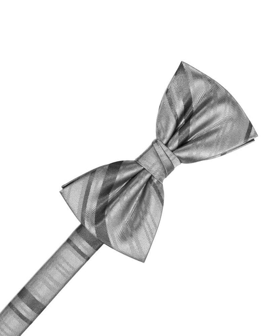 Silver Striped Satin Bowtie - Tuxedo Club