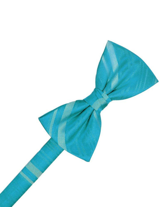 Turquoise Striped Satin Bowtie - Tuxedo Club