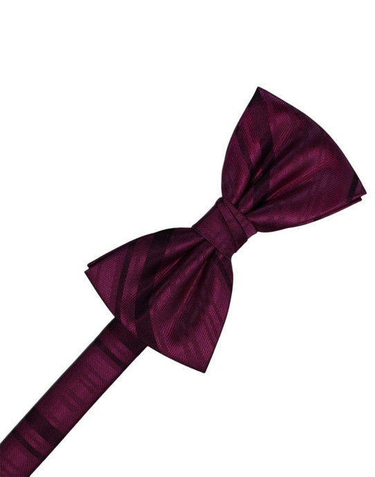 Wine Striped Satin Bowtie - Tuxedo Club