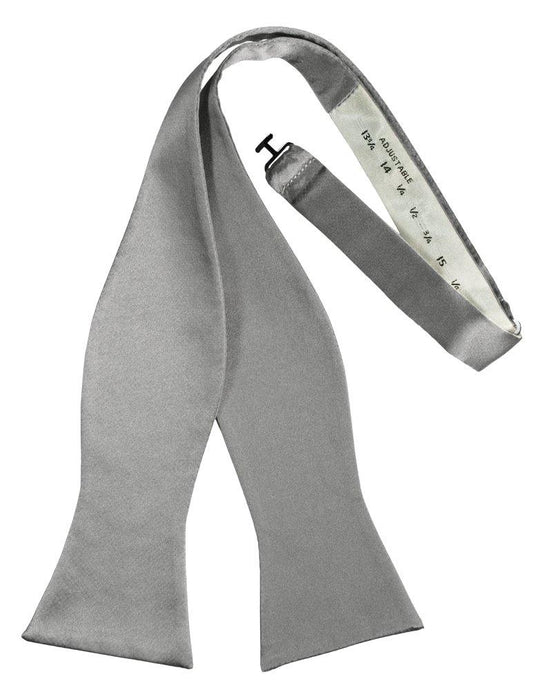 Silver Self-Tie Solid Satin Bowtie - Tuxedo Club