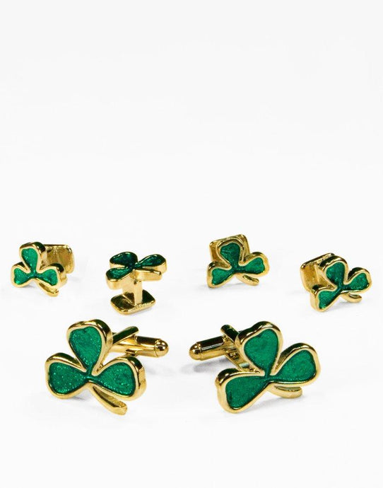 Irish Shamrock in Gold Cufflink and Stud Set - Tuxedo Club