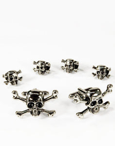 Skull and Crossbones Cufflink and Stud Set in Silver - Tuxedo Club