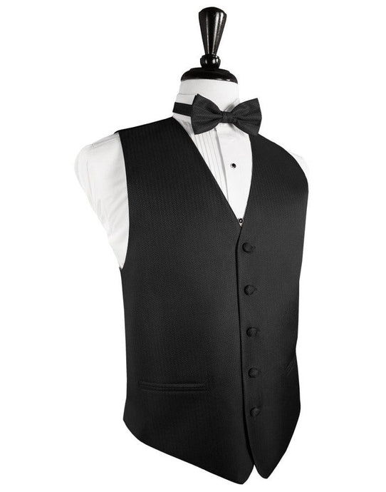 Black Herringbone Tuxedo Vest - Tuxedo Club