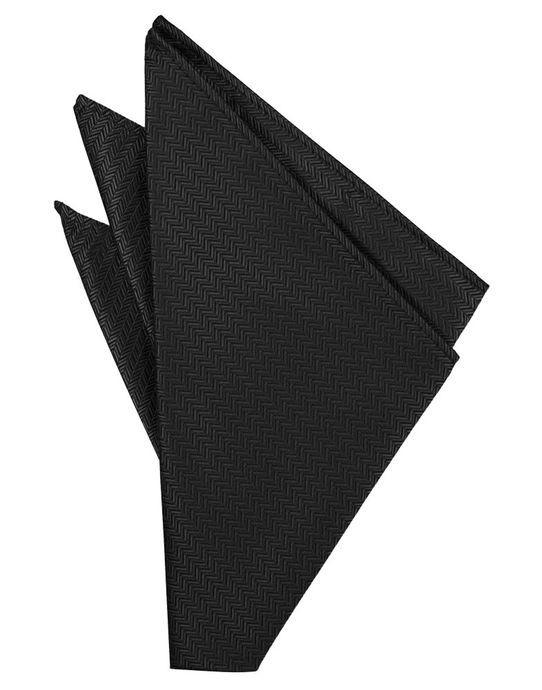 Black Herringbone Pocket Square - Tuxedo Club