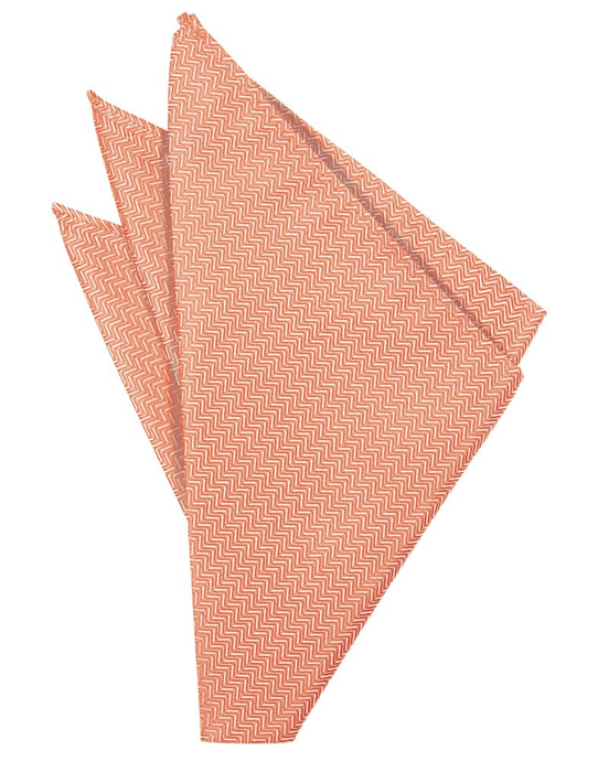Coral Herringbone Pocket Square - Tuxedo Club