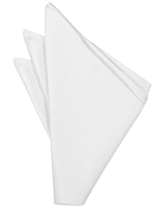 Pure White Herringbone Pocket Square - Tuxedo Club