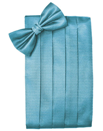 Blue Ice Herringbone Cummerbund - Tuxedo Club