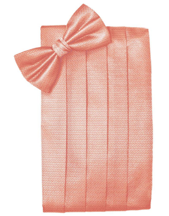 Coral Herringbone Cummerbund - Tuxedo Club