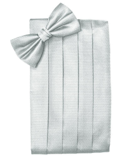 Platinum Herringbone Cummerbund - Tuxedo Club