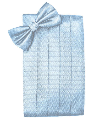 Powder Blue Herringbone Cummerbund - Tuxedo Club