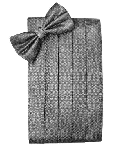 Silver Herringbone Cummerbund - Tuxedo Club