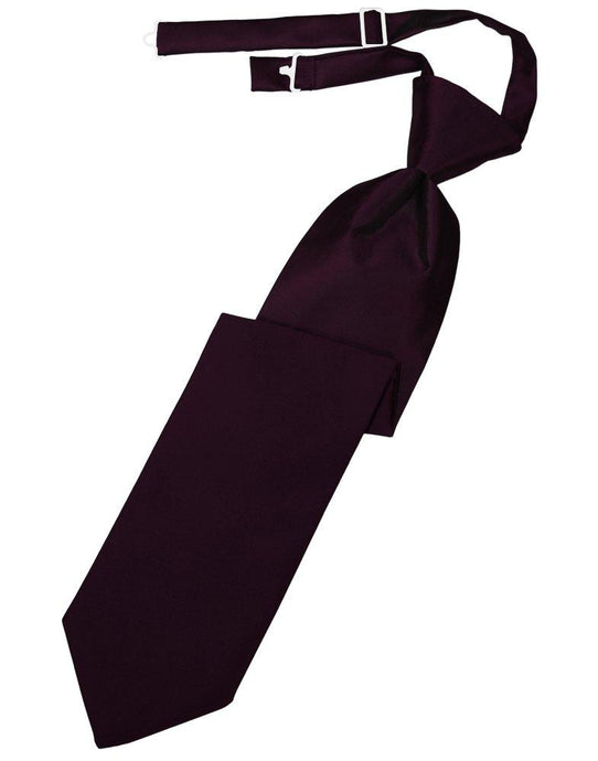 Berry Solid Satin Long Tie - Tuxedo Club