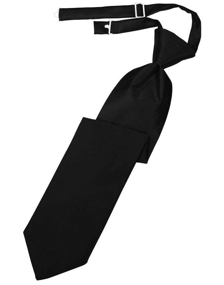Black Solid Satin Long Tie - Tuxedo Club