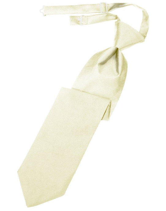 Ivory Solid Satin Long Tie - Tuxedo Club