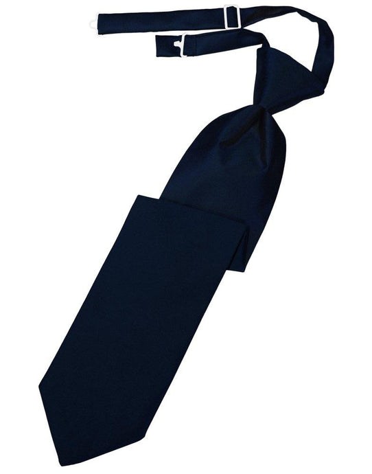 Midnight Blue Solid Satin Long Tie - Tuxedo Club