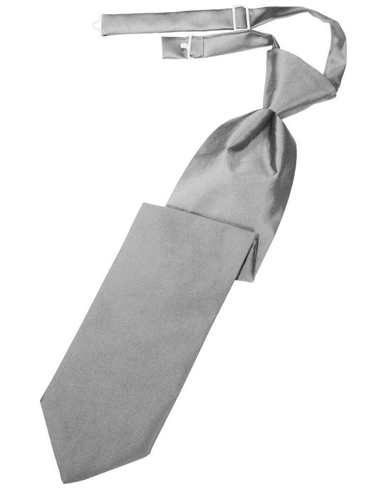 Silver Solid Satin Long Tie - Tuxedo Club