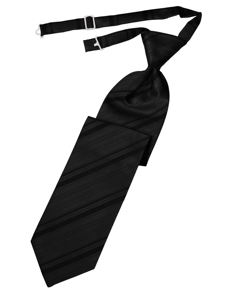 Black Striped Satin Long Tie - Tuxedo Club