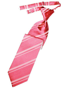 Bubblegum Striped Satin Long Tie - Tuxedo Club