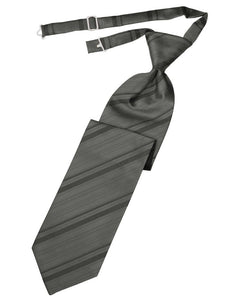 Charcoal Striped Satin Long Tie - Tuxedo Club
