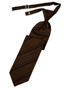 Chocolate Striped Satin Long Tie - Tuxedo Club