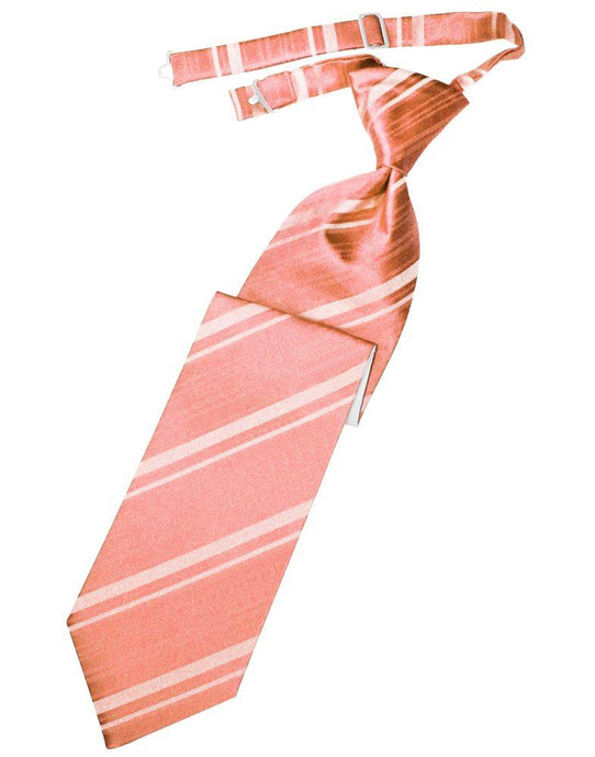 Coral Reef Striped Satin Long Tie - Tuxedo Club