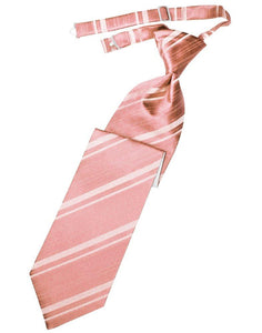 Coral Striped Satin Long Tie - Tuxedo Club