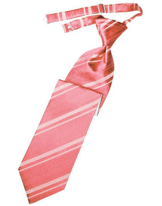 Guava Striped Satin Long Tie - Tuxedo Club