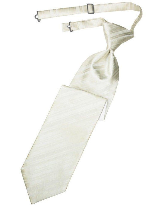 Ivory Striped Satin Long Tie - Tuxedo Club