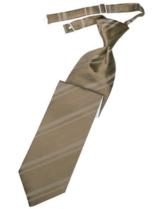 Latte Striped Satin Long Tie - Tuxedo Club