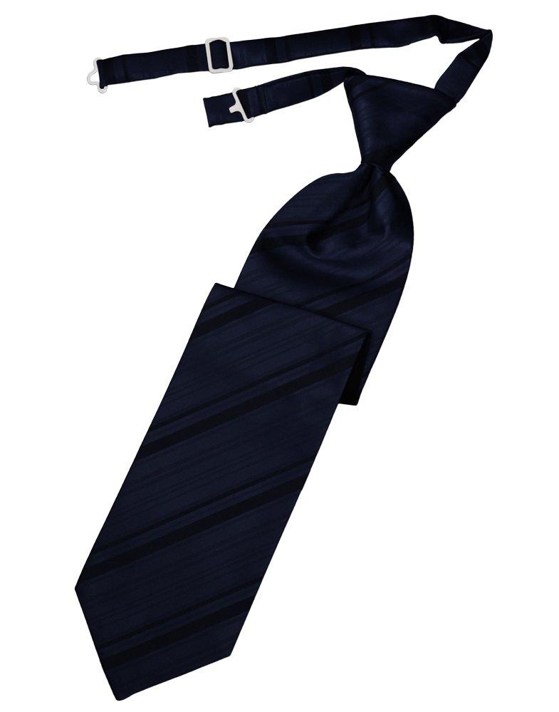 Midnight Blue Striped Satin Long Tie - Tuxedo Club