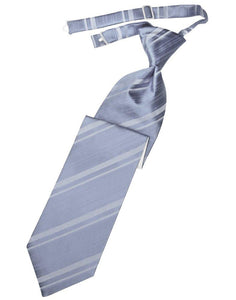Periwinkle Striped Satin Long Tie - Tuxedo Club