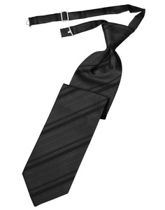 Pewter Striped Satin Long Tie - Tuxedo Club