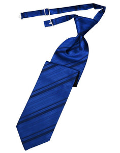 Royal Blue Striped Satin Long Tie - Tuxedo Club