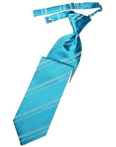 Turquoise Striped Satin Long Tie - Tuxedo Club