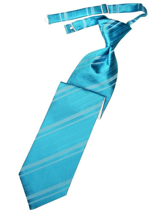 Turquoise Striped Satin Long Tie - Tuxedo Club
