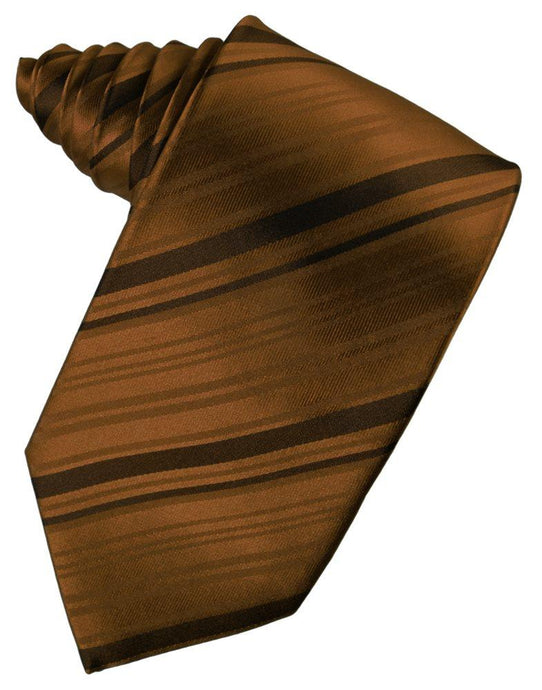 Cognac Striped Satin Suit Tie - Tuxedo Club