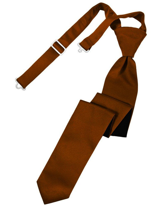 Cognac Solid Satin Skinny Tie - Tuxedo Club