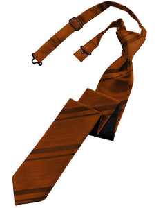 Cognac Striped Satin Skinny Tie - Tuxedo Club