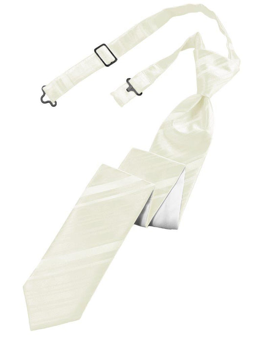 Ivory Striped Satin Skinny Tie - Tuxedo Club