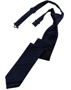 Midnight Blue Striped Satin Skinny Tie - Tuxedo Club