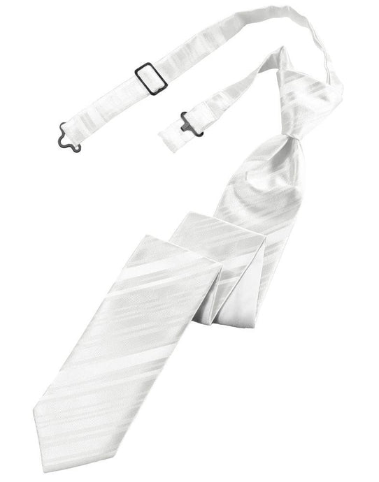 White Striped Satin Skinny Tie - Tuxedo Club