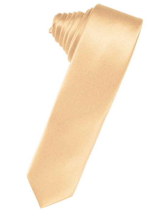 Apricot Solid Satin Skinny Suit Tie - Tuxedo Club
