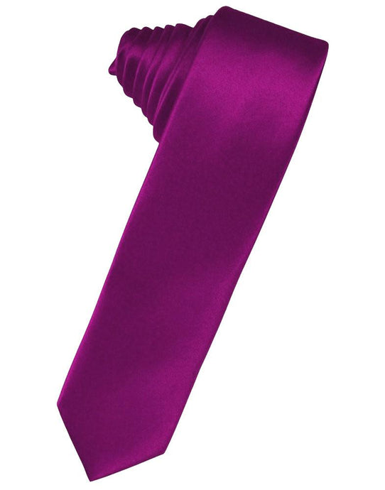 Cassis Solid Satin Skinny Suit Tie - Tuxedo Club